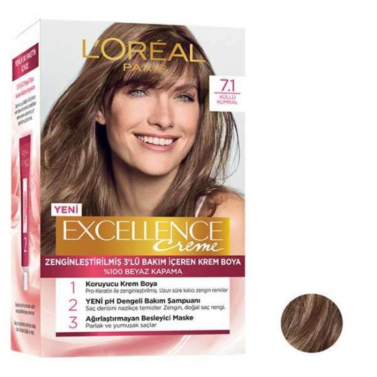 رنگ موی لورال شماره 7.1 رنگ بلوطی loreal excellence رنگ موی لورال شماره 7.1 رنگ بلوطی loreal excellence