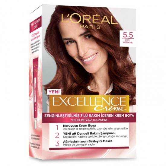 رنگ موی لورال شماره 5.5 رنگ فندقی قرمز loreal excellence رنگ موی لورال شماره 5.5 رنگ فندقی قرمز loreal excellence