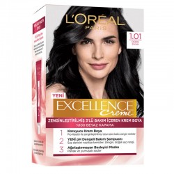 رنگ موی لورال شماره 1.01 رنگ مشکی خالص loreal excellence رنگ موی لورال شماره 1.01 رنگ مشکی خالص loreal excellence